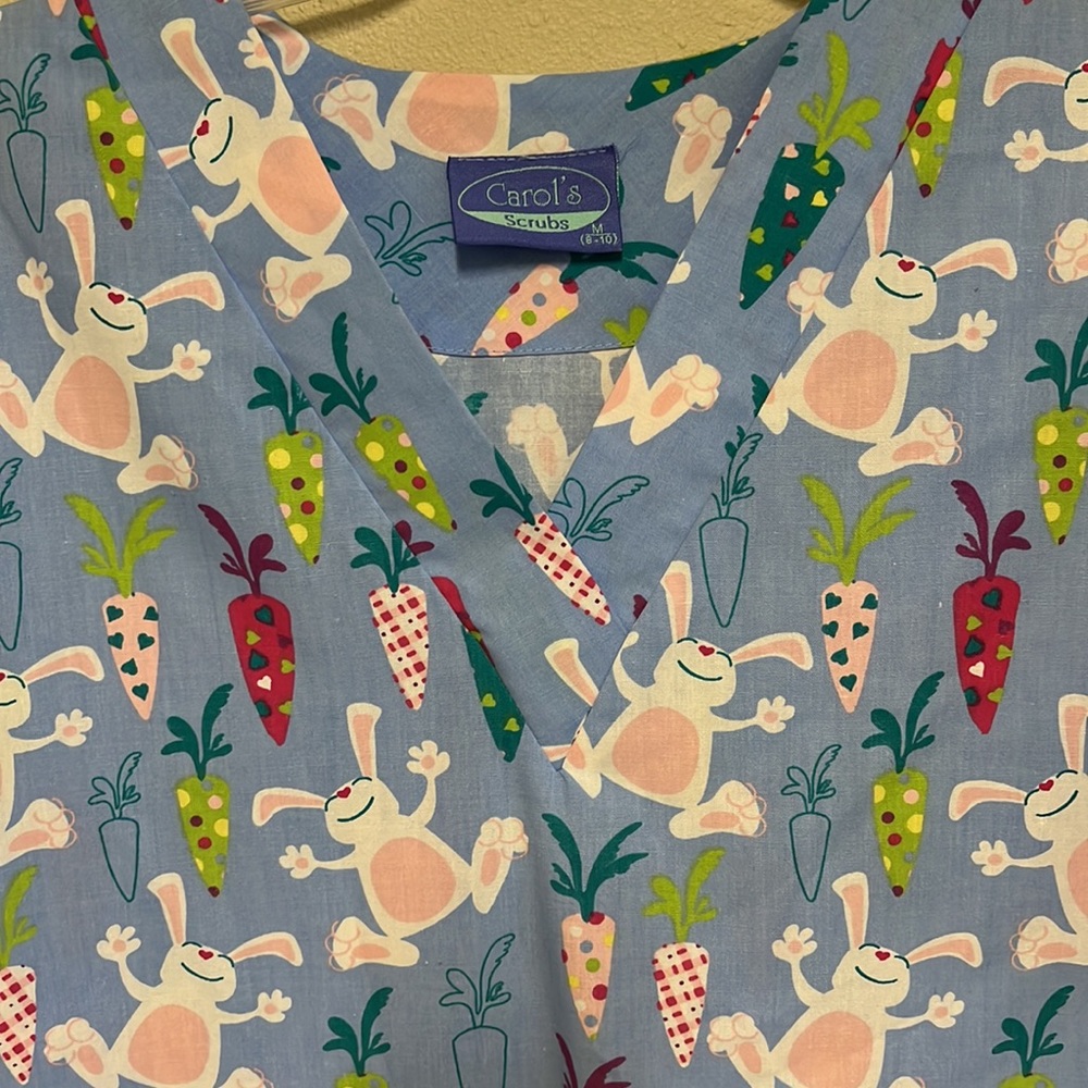 Carol's Scrubs Easter bunny spring scrub top